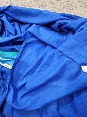 Blue Strapless Linen Blend Maxi Dress Med Striped Hem Pockets Cobalt Boho